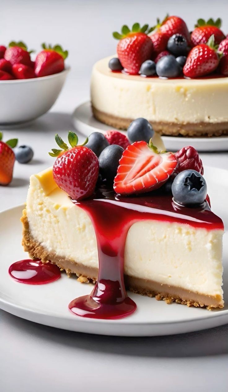 New York Style Cheesecake with Berry Sauce Ingredients: For the crust: